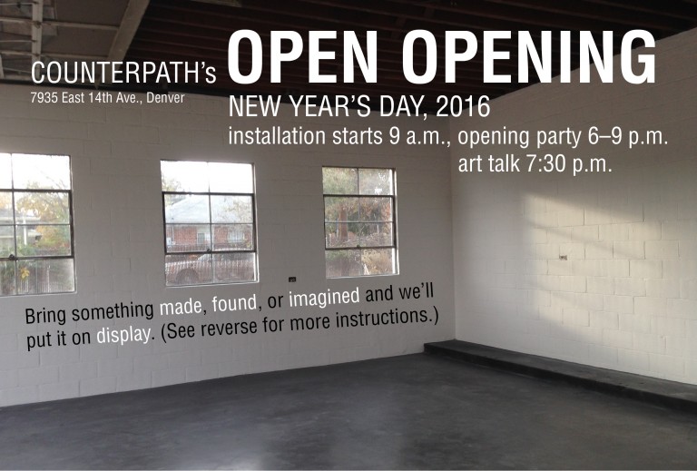 Open Opening, New Year’s Day, Friday, January 1, 2016 Counterpath